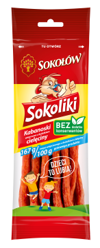 SOKOLIKI KABANOSKI WIEPRZOWE Z DODATKIEM CIELĘCINY